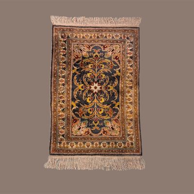 Small Gold & Black Accent Rug – Ornate Floral Design