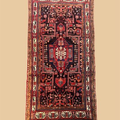 Red Tribal Runner Rug – Bold Geometric Medallions