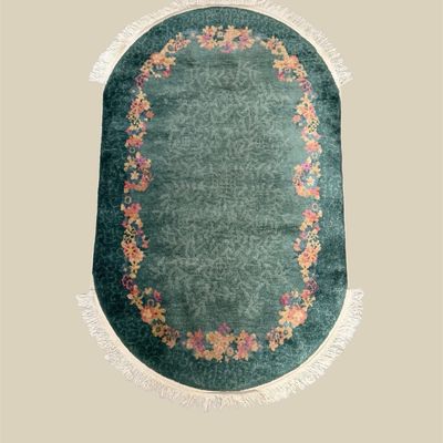 Oval Teal Rug – Decorative Floral Border
