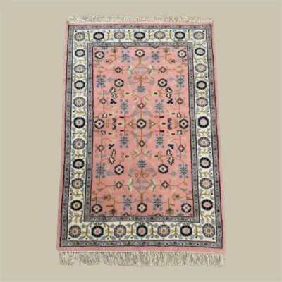 Soft Traditional Floral Area Rug – A delicate allover pattern with soft pink, cream, and blue tones for an elegant, timeless look.