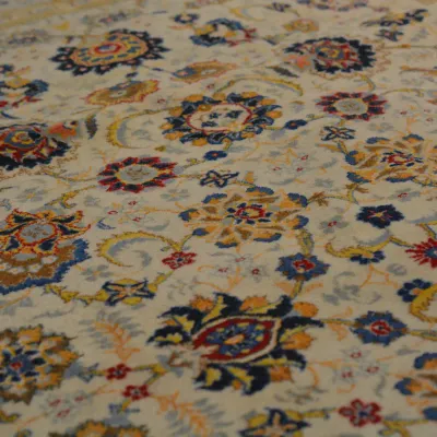Ivory Multicolor Floral Rug Detail – A close-up highlighting the colorful floral pattern and soft neutral background.