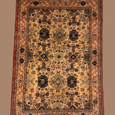 Gold & Navy Area Rug – Detailed Floral Pattern
