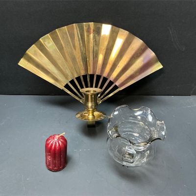 Sale Photo Thumbnail #49: Lot # : 541 - Vintage Brass Fan Candle Sconce
