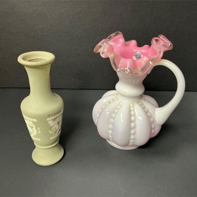 Sale Photo Thumbnail #21: Lot # : 509 - Fenton Ruffled Pitcher + Bud Vase
