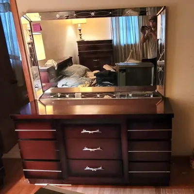 Mid century cherry dresser with etched mirror