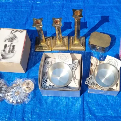 Lot of decor including column candlesticks