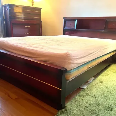 Vintage mid century modern cherry bed frame