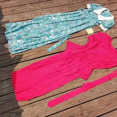 A2 vintage dresses including a red 1980s dress