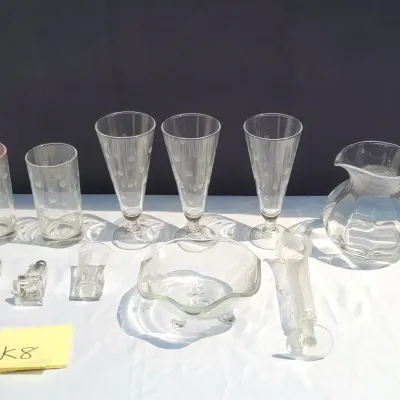 Lot of vintage clear glassware including polka dots