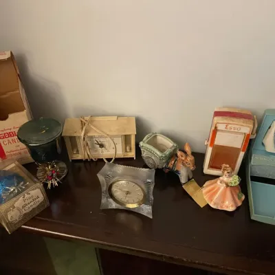 Lot of vintage decor including two clocks
