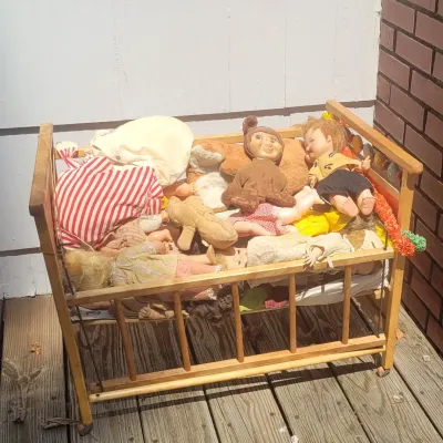 Vintage baby doll cradle and dolls