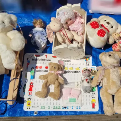 Lot of stuffed bears and math tables
