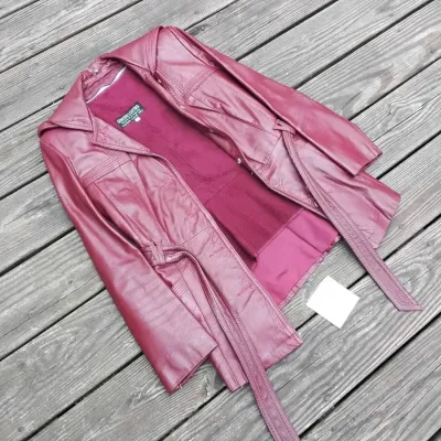 Vintage red leather jacket with hood