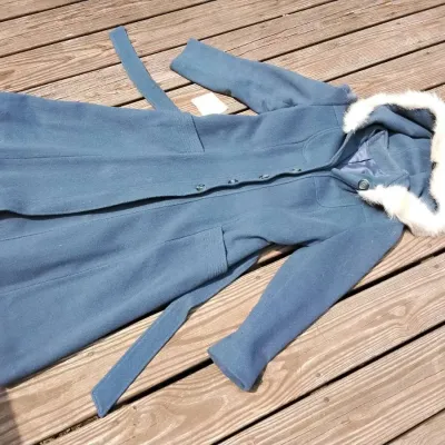 Vintage hooded blue wool coat