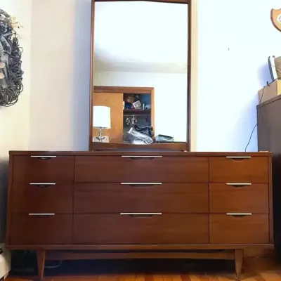 004 kent coffey the tableau mid century modern low dresser with mirror
