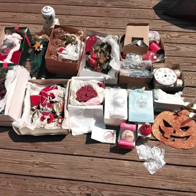 Large lot of christmas decor including pewter ornaments