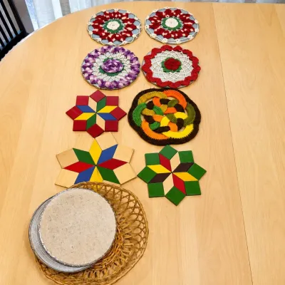 Lk hot pads and decorative trivets set with basket