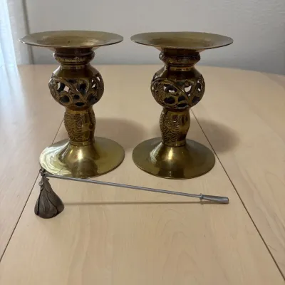 hd Pair of Solid Brass Pillar and Taper Candle Holders with Metal Candle Snuffer.jpg