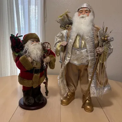 h Set of Two Decorative Santa Claus Figurines - Red and Gold, 17" and 24" Tall.jpg