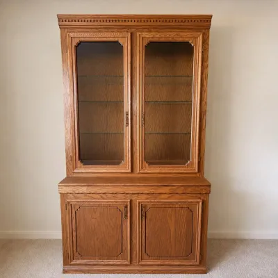 f Large Oak Lighted Display Cabinet with Glass Shelves – One of Three Matching.jpg