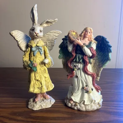 K whimsical bunny fairy and angel figurines set