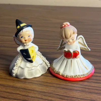 K vintage halloween valentine angel porcelain figurines set
