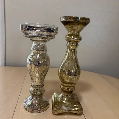 hd Pair of Vintage-Style Mercury Glass Pillar Candle Holders - Silver & Gold Finish.jpg