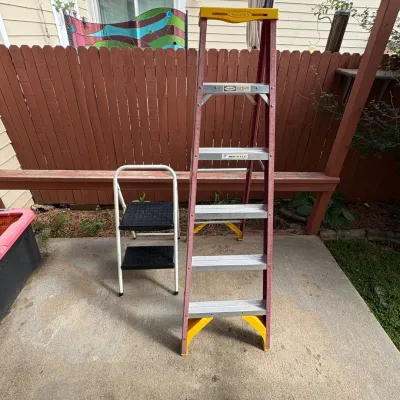 G werner 6 foot fiberglass step ladder with stapleton two step stool