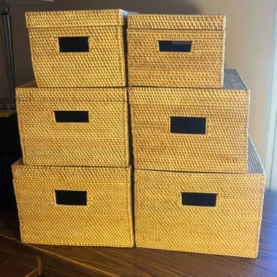 Ld set of six wicker storage boxes with lids