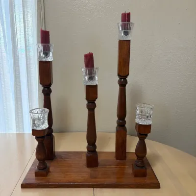 Ld multi wooden candle holder set with wooden base