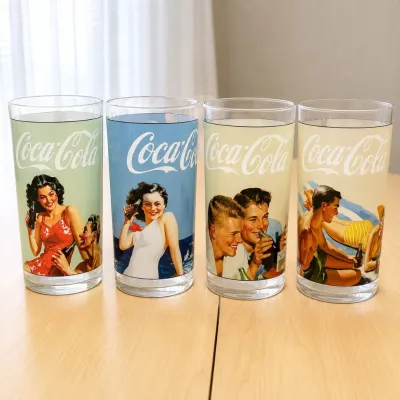 c13 Set of 4 Vintage Coca-Cola Plastic Drinking Glasses, 6.25" Tall, 3" Diameter.jpg