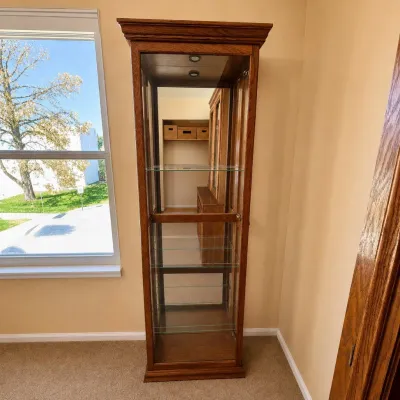 f Tall Lighted Wood Curio Display Cabinet with Glass Shelves & Side-Opening Doors.jpg
