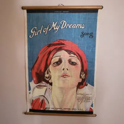 A9 vintage fabric girl of my dreams song poster with wooden frame