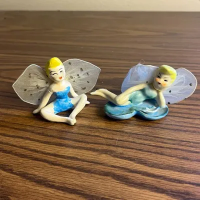 K blue dress fairy figurines with delicate mesh wings