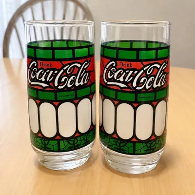 C15 set of 2 coca cola tiffany style stainless glass tumblers