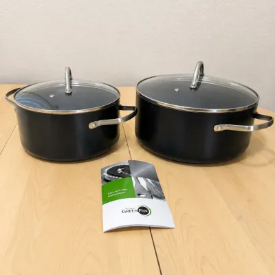 Hk greenpan 2 piece nonstick cookware set with lids black