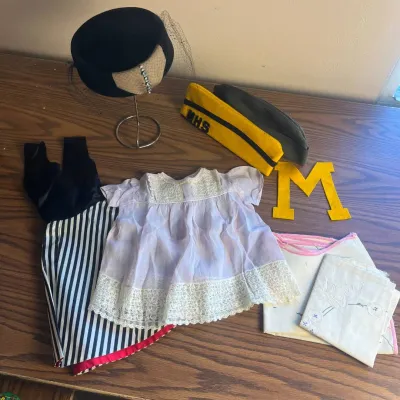 ld Vintage Children's Clothing and Accessories Bundle with Display Stand and Felt Letter M.jpg