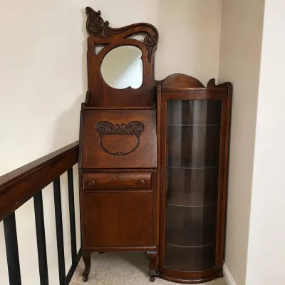 a Antique Victorian-Style Secretary Desk with Curved Glass Display Cabinet & Mirror.jpg
