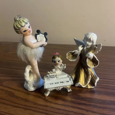 K porcelain musical angel figurines set all play the lyre harp