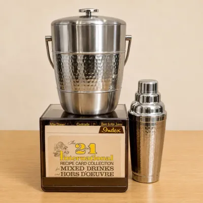 Lk 3 piece stainless steel cocktail making set with ice bucket
