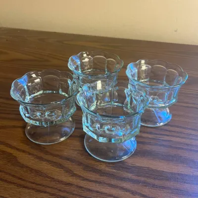 Hd set of four vintage clear glass pedestal dessert bowls