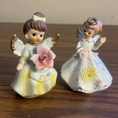 k Brunette Angel Figurines With Yellow Accents- Hand-Painted with Floral Details .jpg