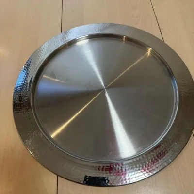 Lk elegant 15 inch silver platter with hammered rim