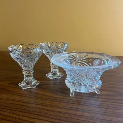 hd Vintage Decorative Set with Clear Crystal Pedestal Bowls and Footed 24% Lead Crystal Candy Dish .jpg