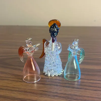 K handcrafted glass angel figurines set with intricate detailing