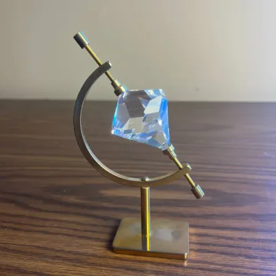 Ld crystal diamond prism decorative sculpture with brass colored stand