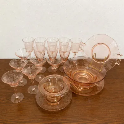 hd Vintage Pink Depression Glass Punch Bowl Set with Glasses and Serving Tray.jpg