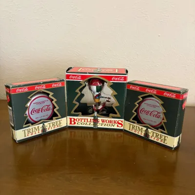 C coca cola brand ornaments lot trim a tree bottling works collection