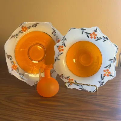 hd Vintage Orange and White Glass Decorative Art Deco Plates with Matching Pilgrim Hand-Blown Pitcher.jpg