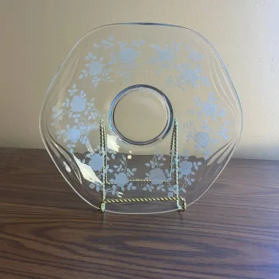 Hd vintage fostoria willowmere floral etched glass serving bowl
